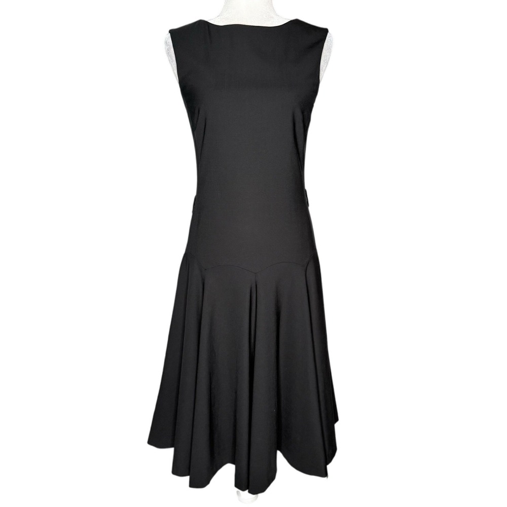 REISS Wool Tailored Drop Waist Midi Dress Black Women's Size 10